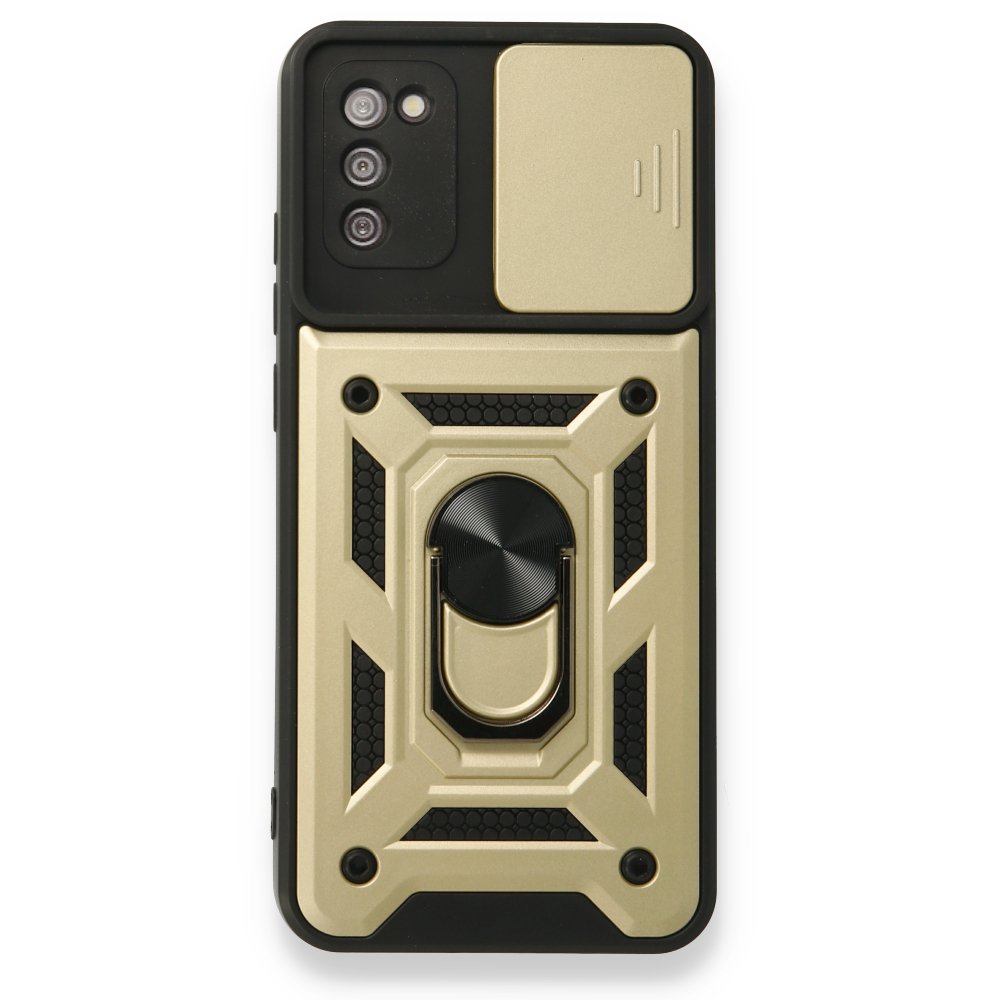  Samsung Galaxy A03S Kılıf Pars Lens Yüzüklü Silikon - Gold
