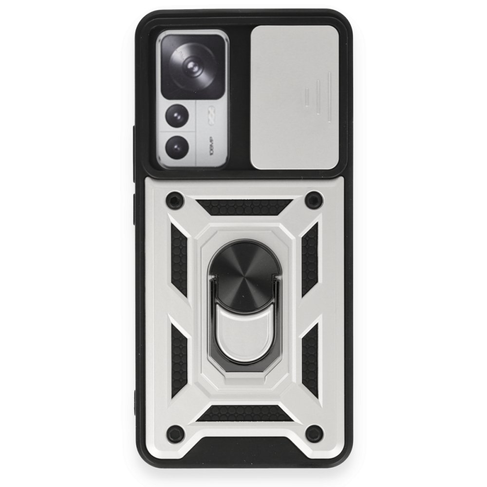  Xiaomi Mi 12T Pro Kılıf Pars Lens Yüzüklü Silikon - Gümüş