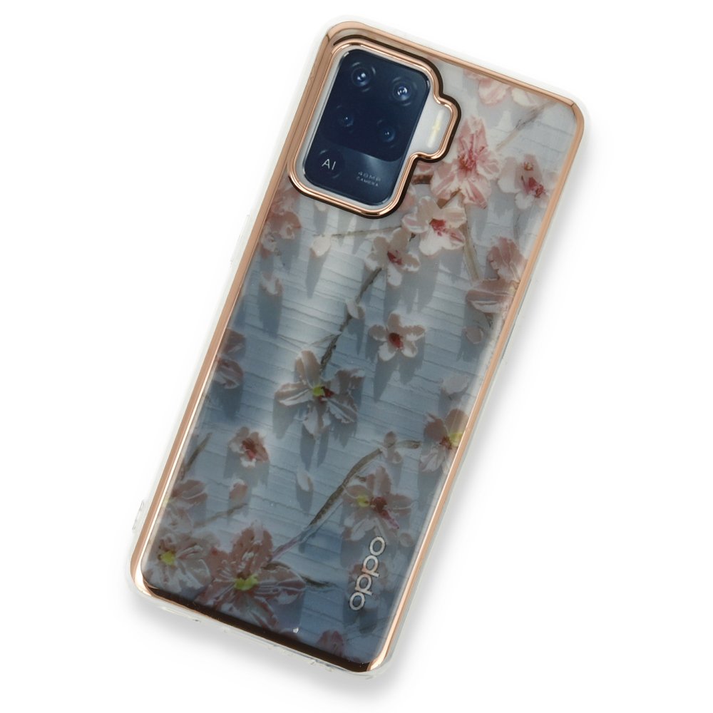 Oppo Reno 5 Lite Kılıf Çiçekli Silikon - Gri Oppo Reno 5 Lite Kılıf Çiçekli Silikon - Gri