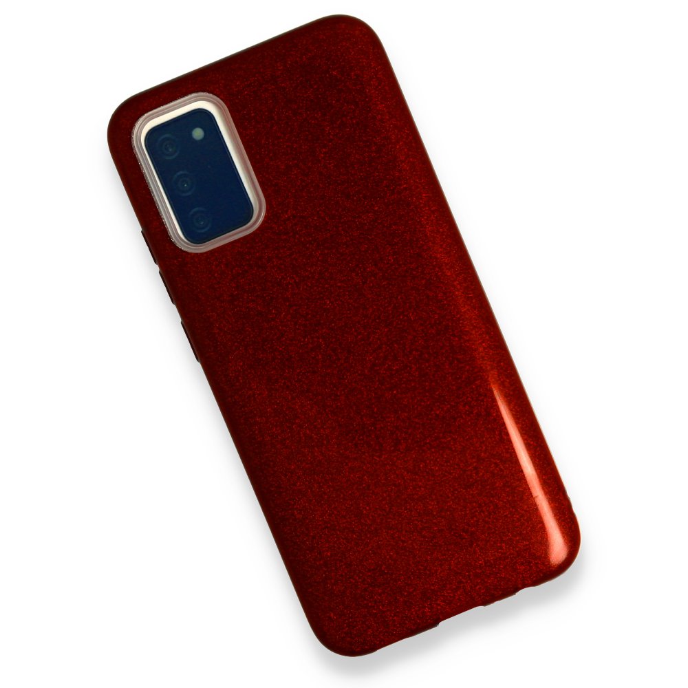  Samsung Galaxy A02S Kılıf Simli Katmanlı Silikon - Kırmızı