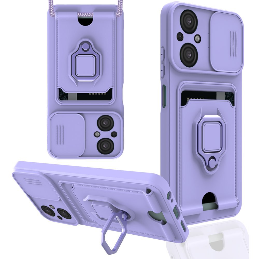  Xiaomi Poco M5 Kılıf Zuma Kartvizitli Yüzüklü Silikon - Lila