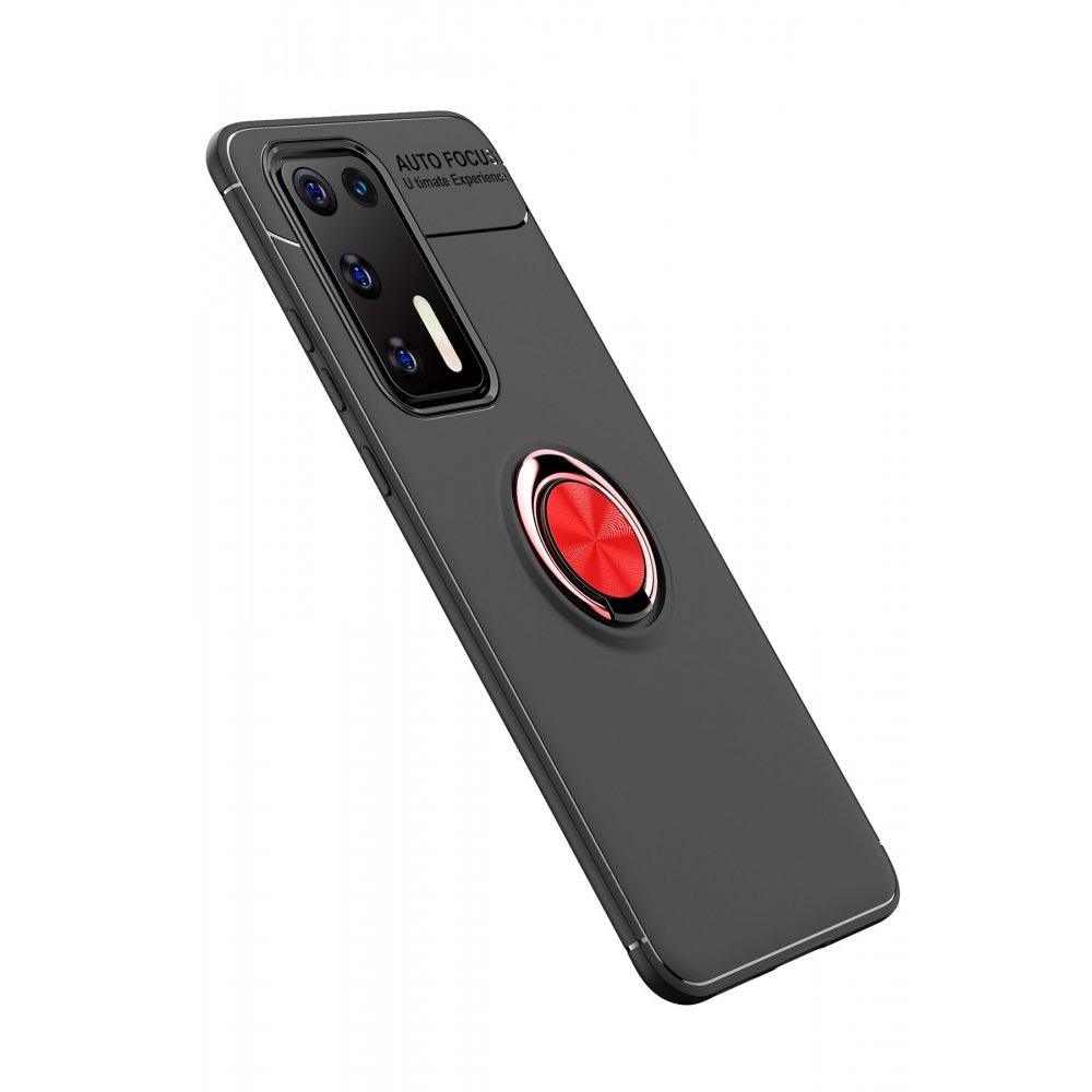 Huawei P40 Kılıf Range Yüzüklü Silikon - Siyah-Kırmızı  Huawei P40 Kılıf Range Yüzüklü Silikon - Siyah-Kırmızı