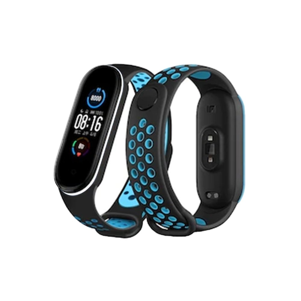  Xiaomi Mi Band 6 Spor Delikli Kordon - Siyah-Mavi-Beyaz