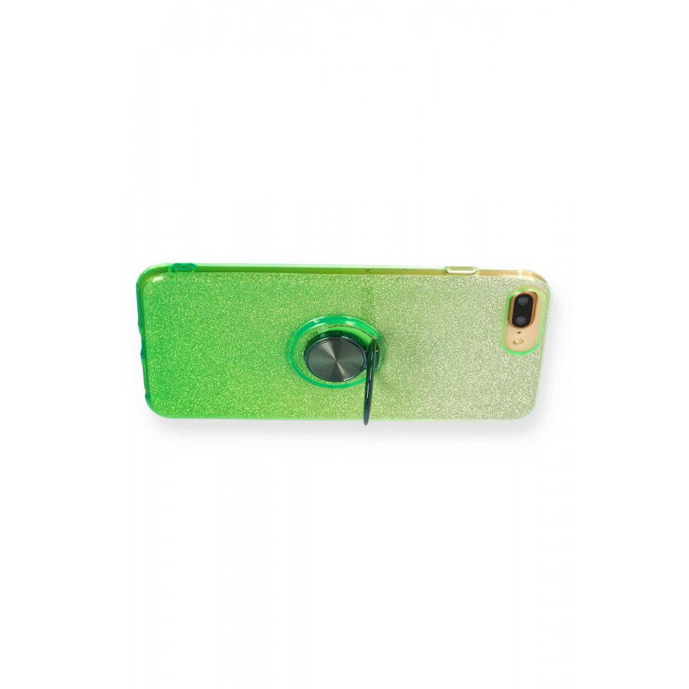  iPhone 7 Plus Kılıf Simli Yüzüklü Silikon - Yeşil