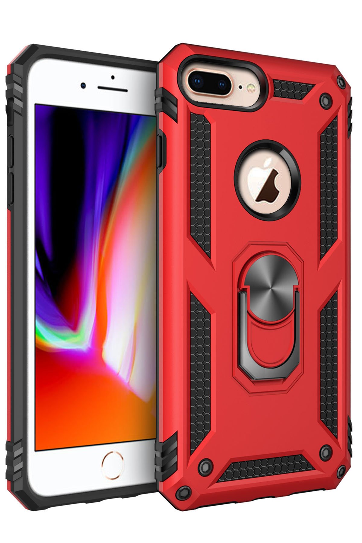 iPhone 8 Plus Kılıf Sofya Yüzüklü Silikon Kapak - Kırmızı iPhone 8 Plus Kılıf Sofya Yüzüklü Silikon Kapak - Kırmızı