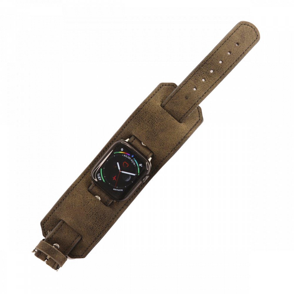  Apple Watch 45mm NL17 Deri Kordon - Kahverengi