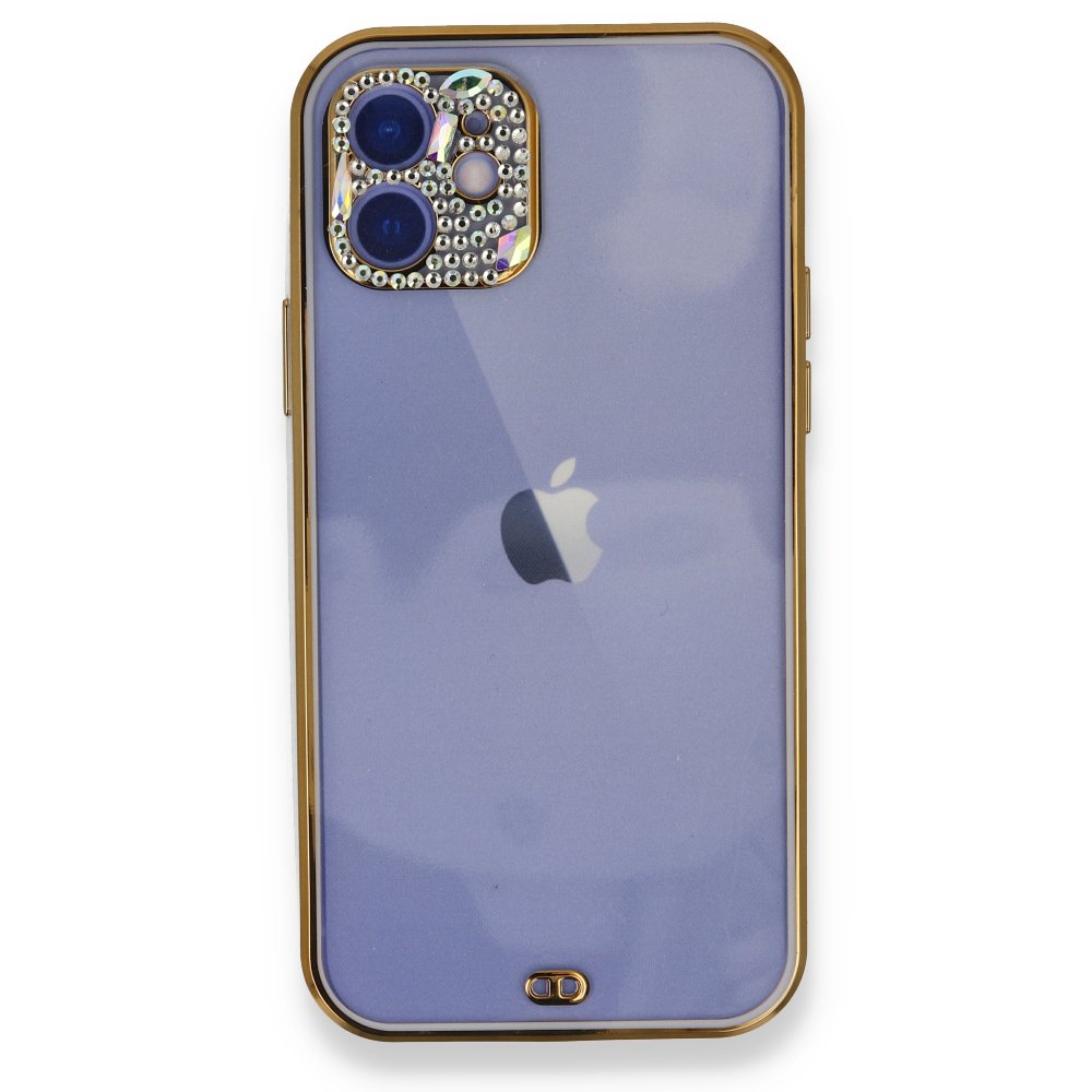 iPhone 12 Kılıf Liva Taşlı Silikon - Mor