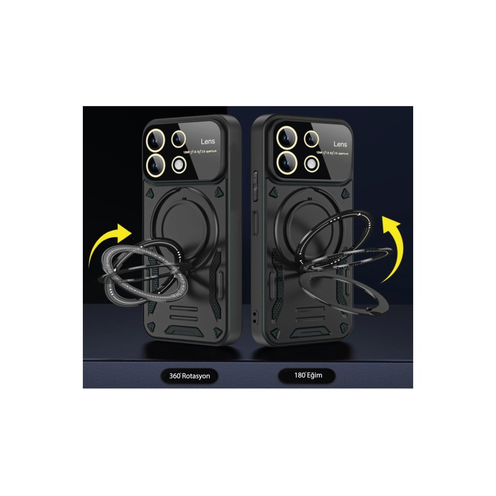 Realme C55 Kılıf Joy Lens Standlı Kapak - Mor Realme C55 Kılıf Joy Lens Standlı Kapak - Mor