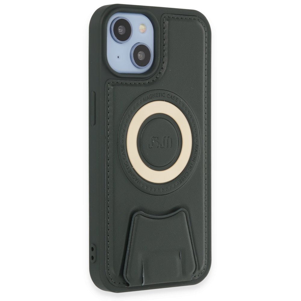  iPhone 14 Kılıf Merkür Magneticsafe Standlı Kapak - Koyu Yeşil