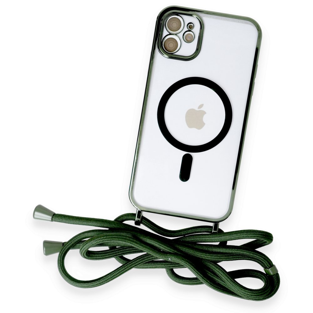  iPhone 11 Kılıf Divo Lazer Askılı Magsafe Kapak - Koyu Yeşil