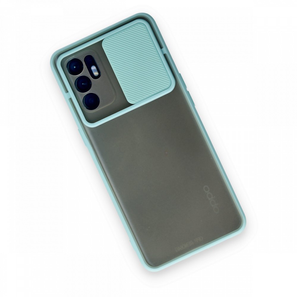  Oppo Reno 6 Kılıf Palm Buzlu Kamera Sürgülü Silikon - Turkuaz