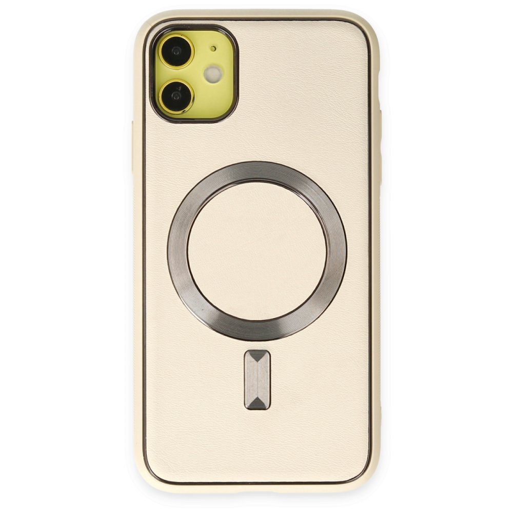  iPhone 12 Kılıf Coco Deri Magneticsafe Silikon - Krem