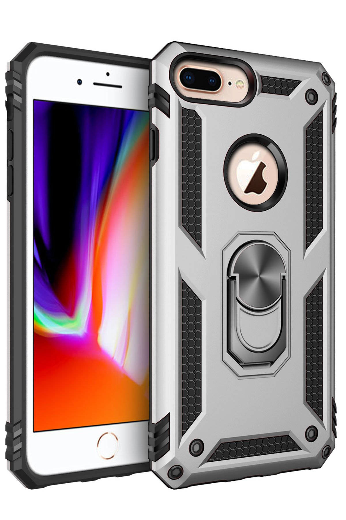  iPhone 7 Plus Kılıf Sofya Yüzüklü Silikon Kapak - Gümüş