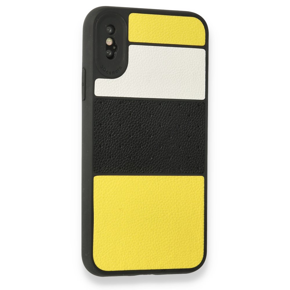 iPhone X Kılıf Sky Deri Silikon - Sarı  iPhone X Kılıf Sky Deri Silikon - Sarı