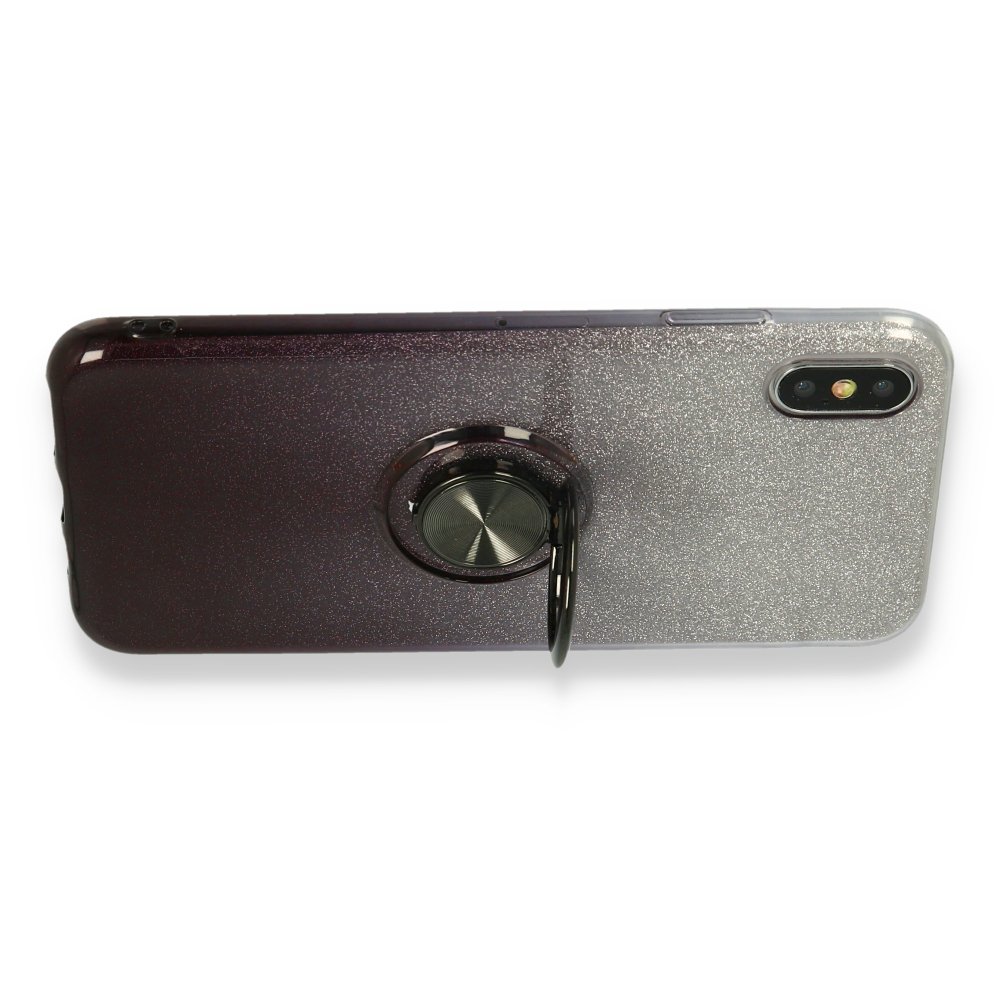  iPhone X Kılıf Simli Yüzüklü Silikon - Siyah