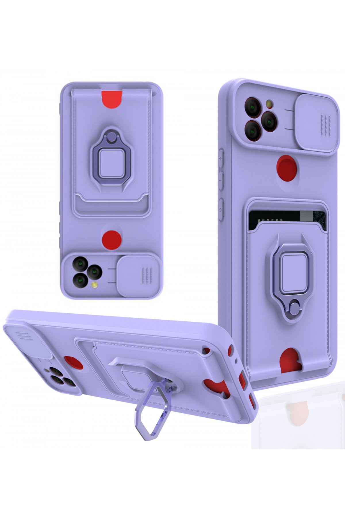  General Mobile GM 21 Kılıf Zuma Kartvizitli Yüzüklü Silikon - Lila