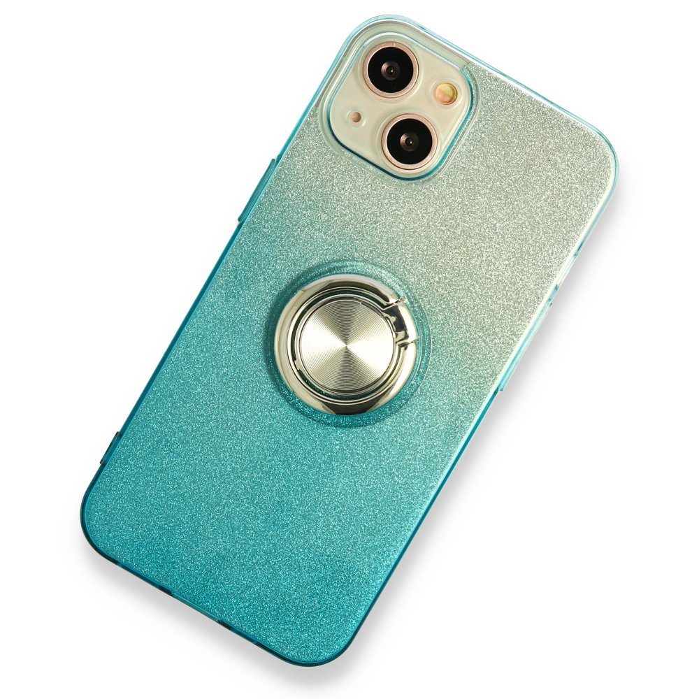 iPhone 13 Kılıf Simli Yüzüklü Silikon - Mavi  iPhone 13 Kılıf Simli Yüzüklü Silikon - Mavi