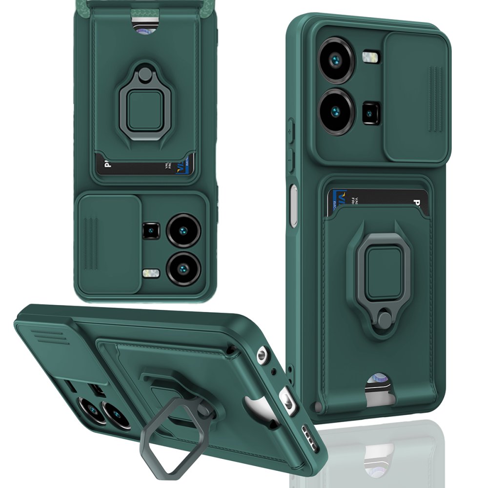  Vivo Y22S Kılıf Zuma Kartvizitli Yüzüklü Silikon - Yeşil