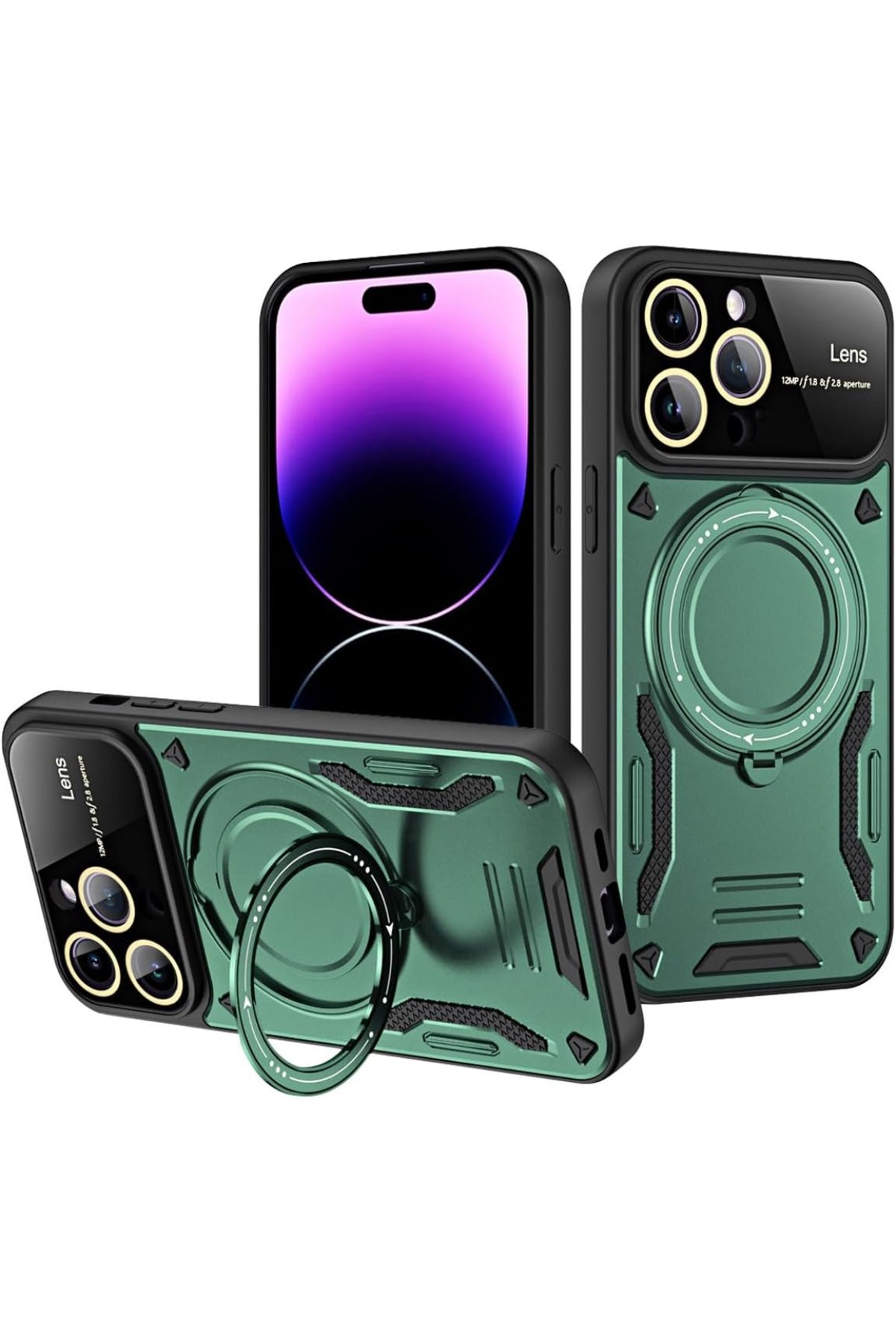 iPhone 16 Pro Kılıf Joy Lens Standlı Kapak - Koyu Yeşil  iPhone 16 Pro Kılıf Joy Lens Standlı Kapak - Koyu Yeşil