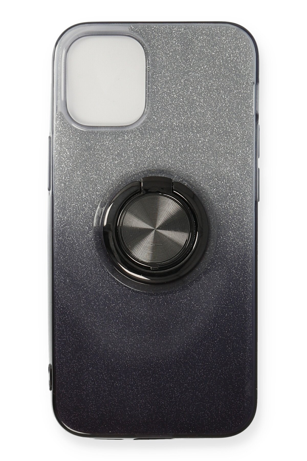  iPhone 12 Mini Kılıf Simli Yüzüklü Silikon - Siyah