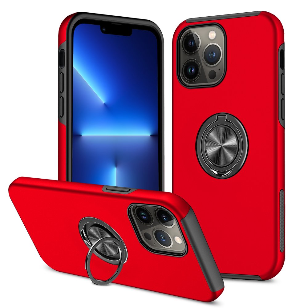  iPhone 13 Pro Kılıf Elit Yüzüklü Kapak - Kırmızı