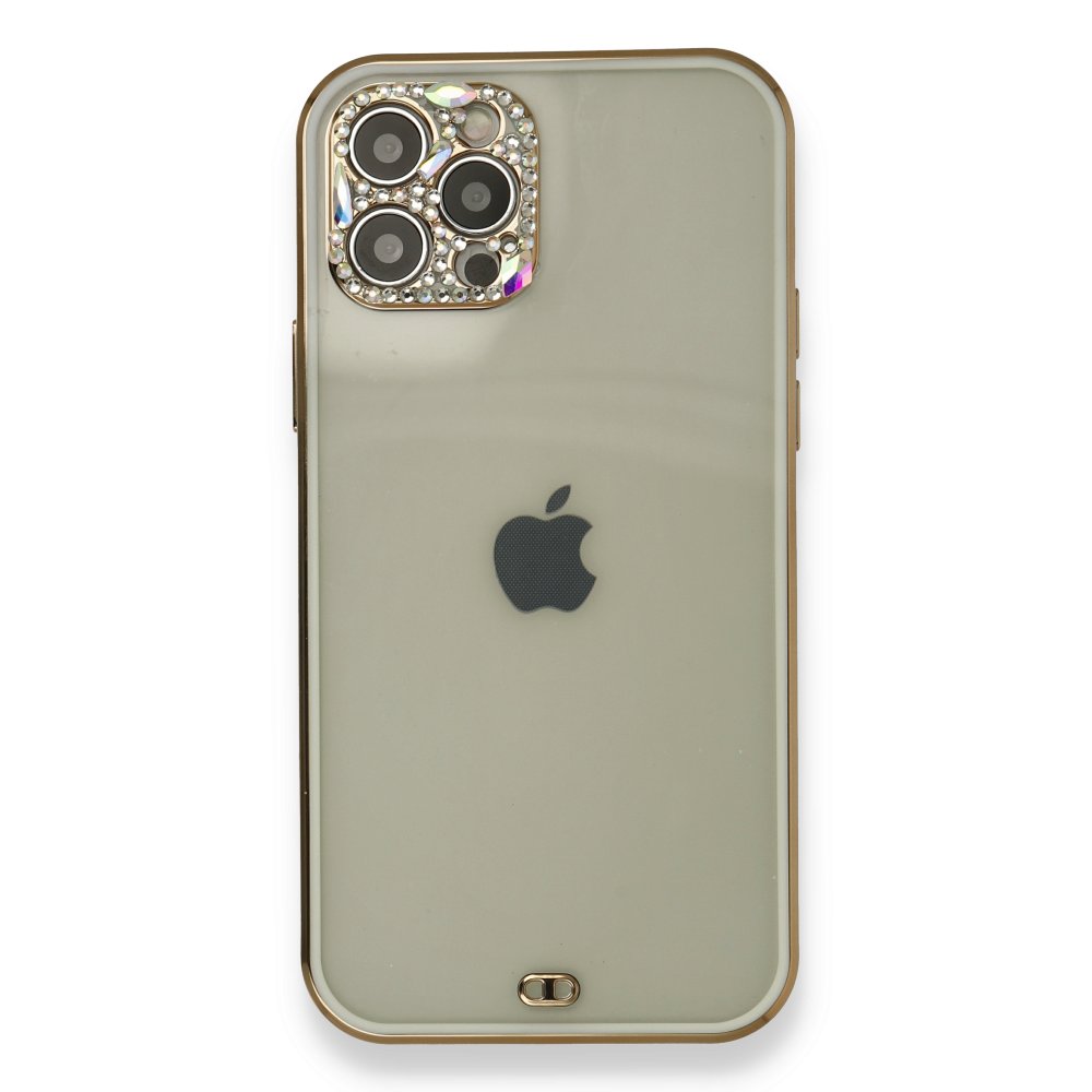  iPhone 12 Pro Kılıf Liva Taşlı Silikon - Beyaz