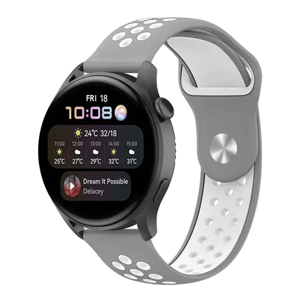  Watch 22mm Spor Delikli Kordon - Gri-Beyaz