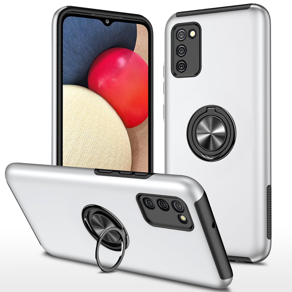  Samsung Galaxy A02S Kılıf Elit Yüzüklü Kapak - Gümüş