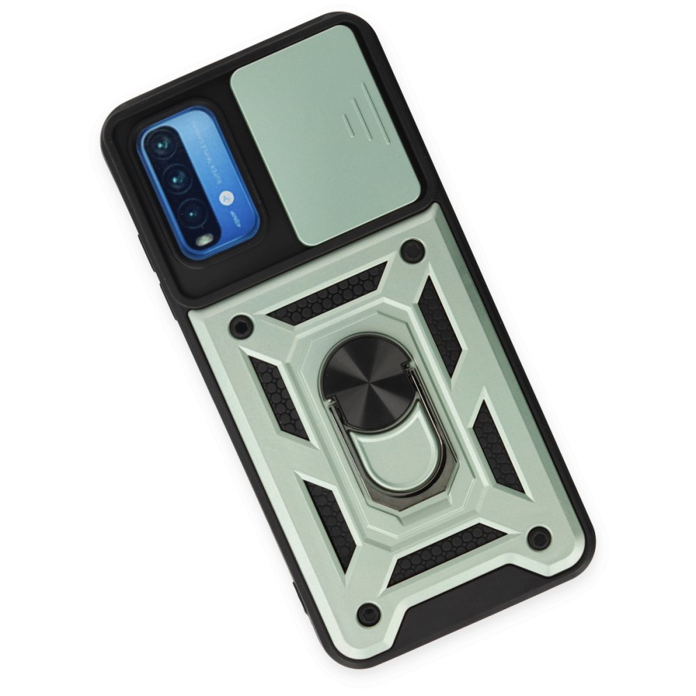 Redmi 9T Kılıf Pars Lens Yüzüklü Silikon - Yeşil