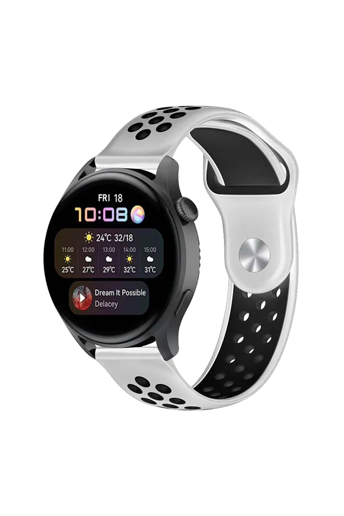 Watch 22mm Spor Delikli Kordon - Beyaz-Siyah Watch 22mm Spor Delikli Kordon - Beyaz-Siyah