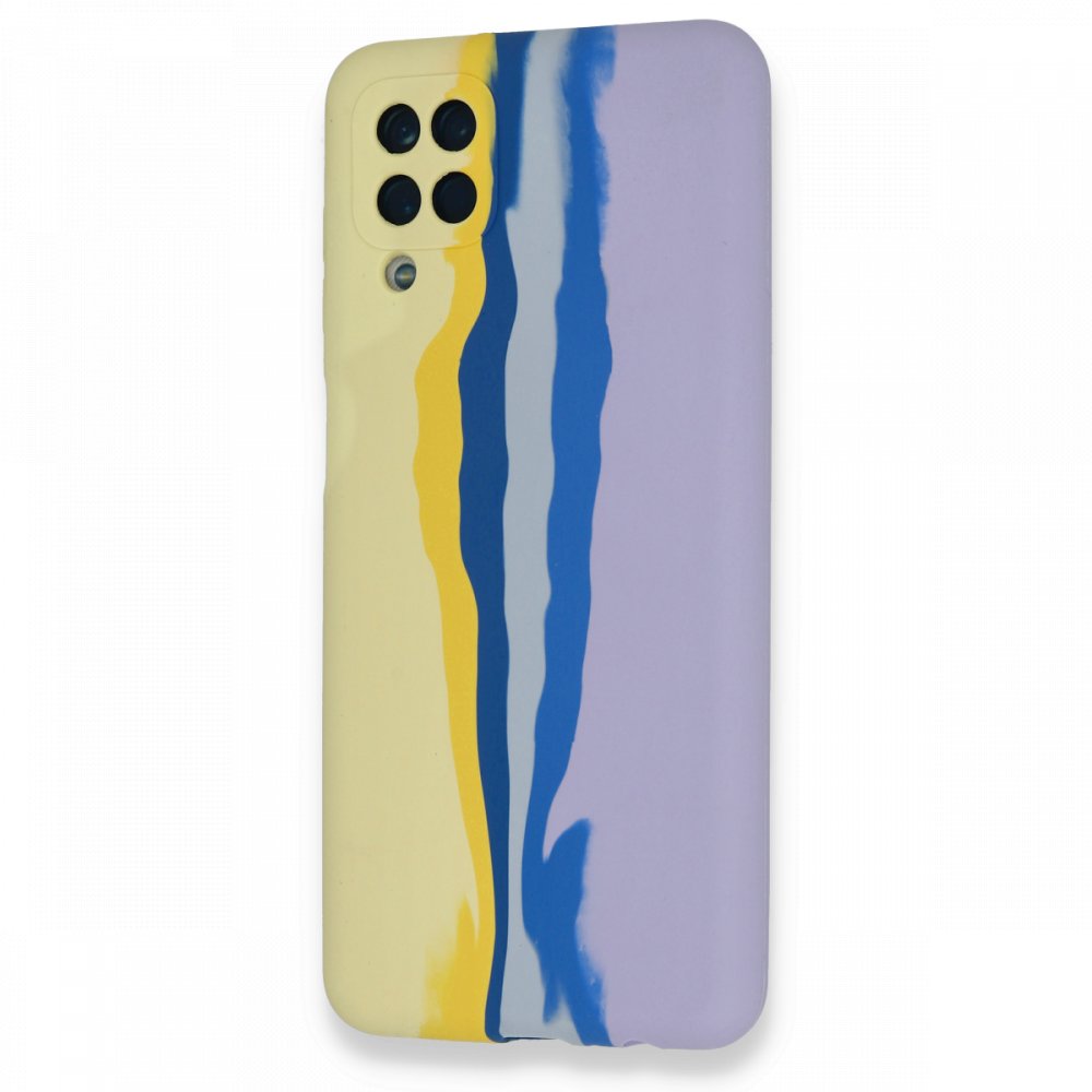  Samsung Galaxy M32 Kılıf Ebruli Lansman Silikon - Sarı-Lila