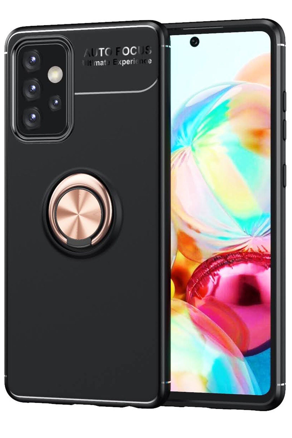  Samsung Galaxy A72 Kılıf Range Yüzüklü Silikon - Siyah-Gold