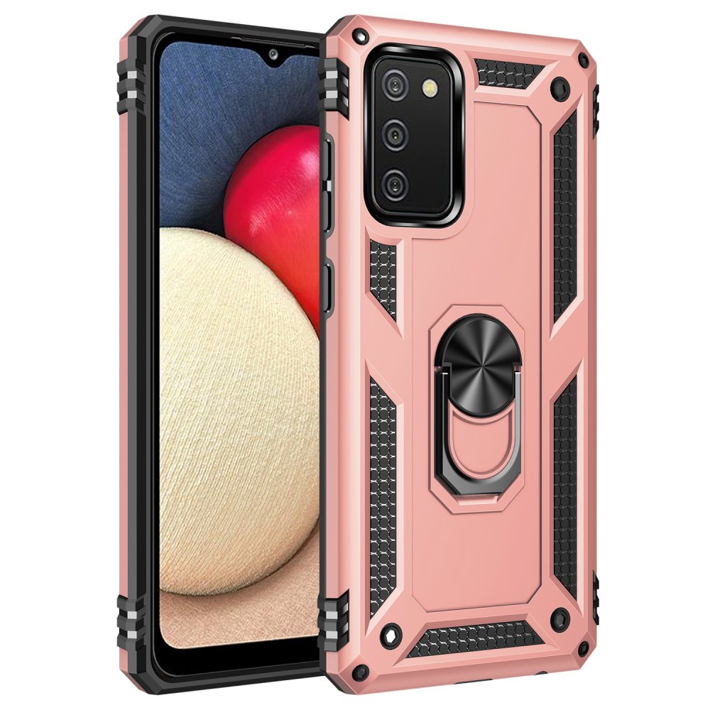  Samsung Galaxy A02S Kılıf Sofya Yüzüklü Silikon Kapak - Rose