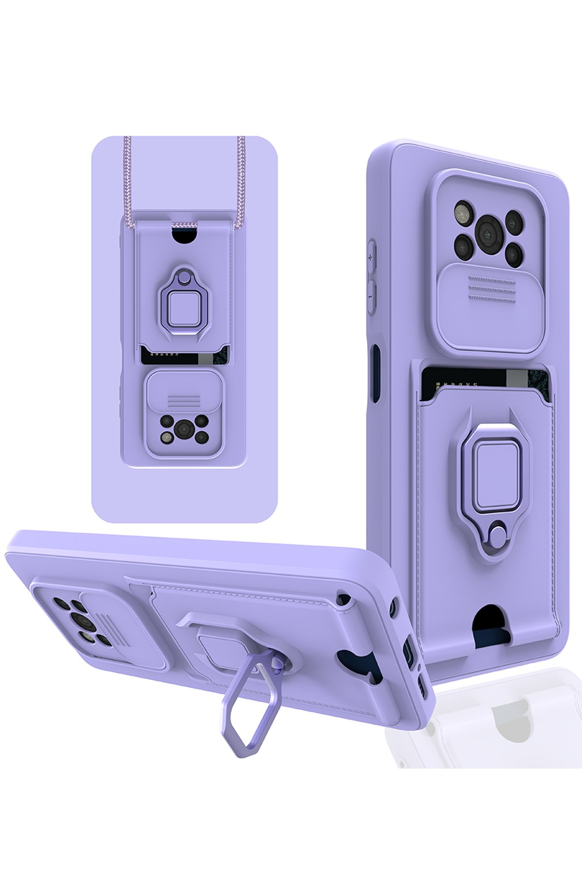  Xiaomi Pocophone X3 Kılıf Zuma Kartvizitli Yüzüklü Silikon - Lila
