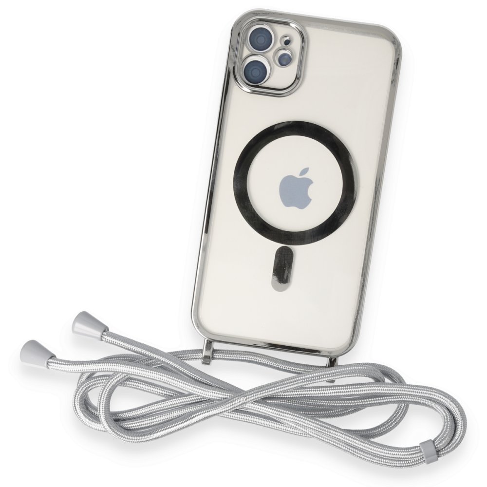  iPhone 11 Kılıf Divo Lazer Askılı Magsafe Kapak - Gümüş