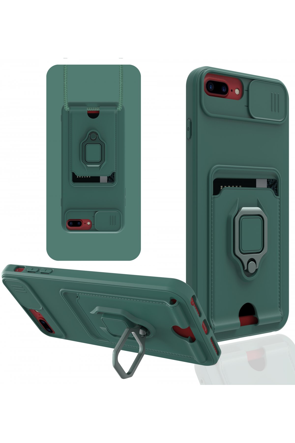  iPhone 8 Plus Kılıf Zuma Kartvizitli Yüzüklü Silikon - Yeşil