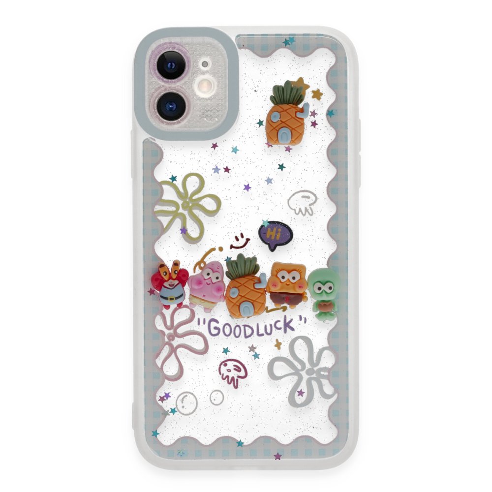  iPhone 11 Kılıf Sweet Desenli Silikon Kapak - Açık Mavi