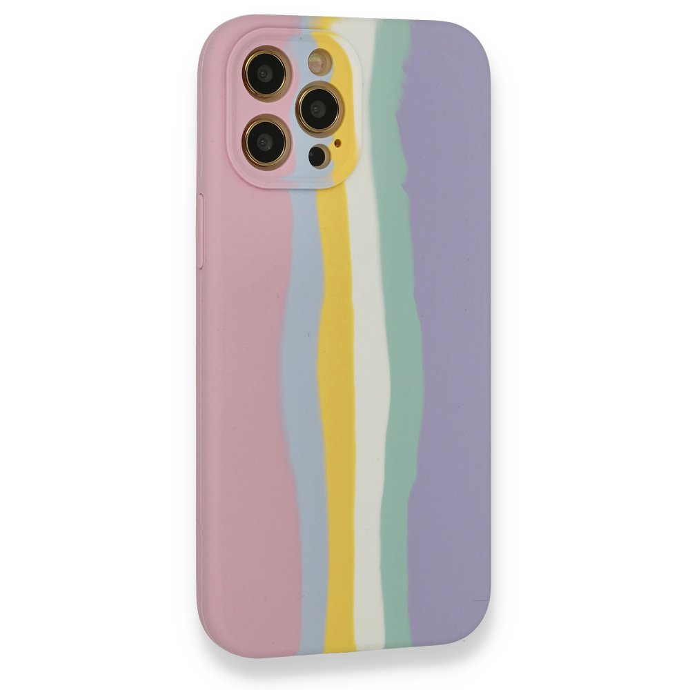 iPhone 12 Pro Max Kılıf Ebruli Lansman Silikon - Pembe-Lila