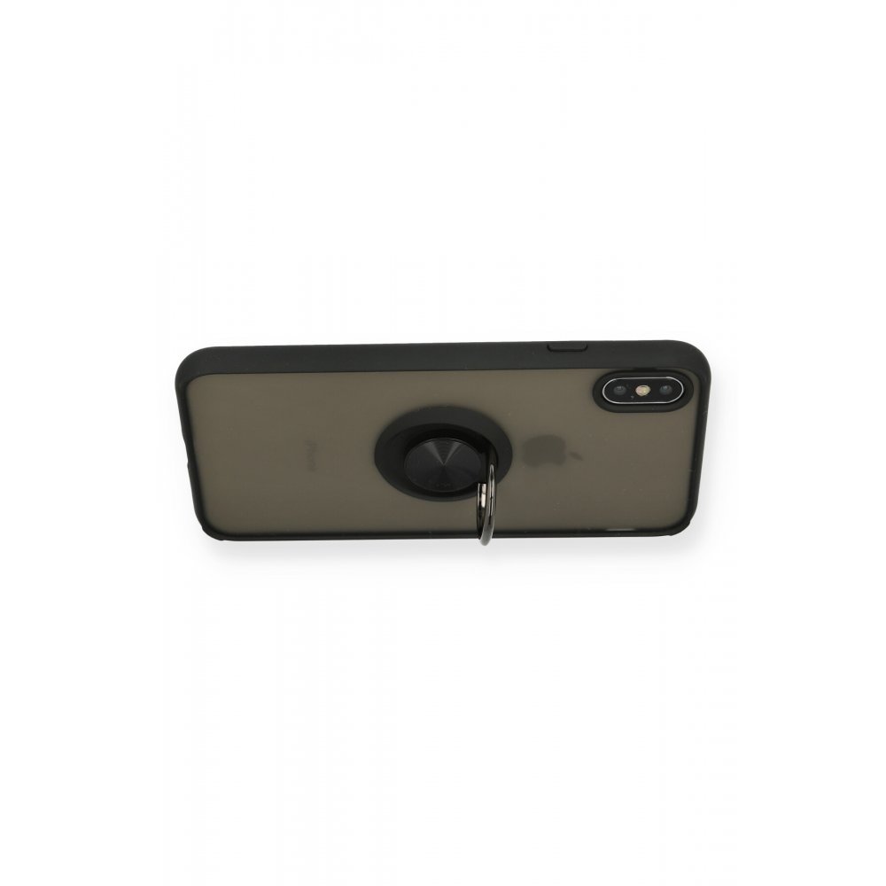  iPhone XS Max Kılıf Montreal Yüzüklü Silikon Kapak - Siyah