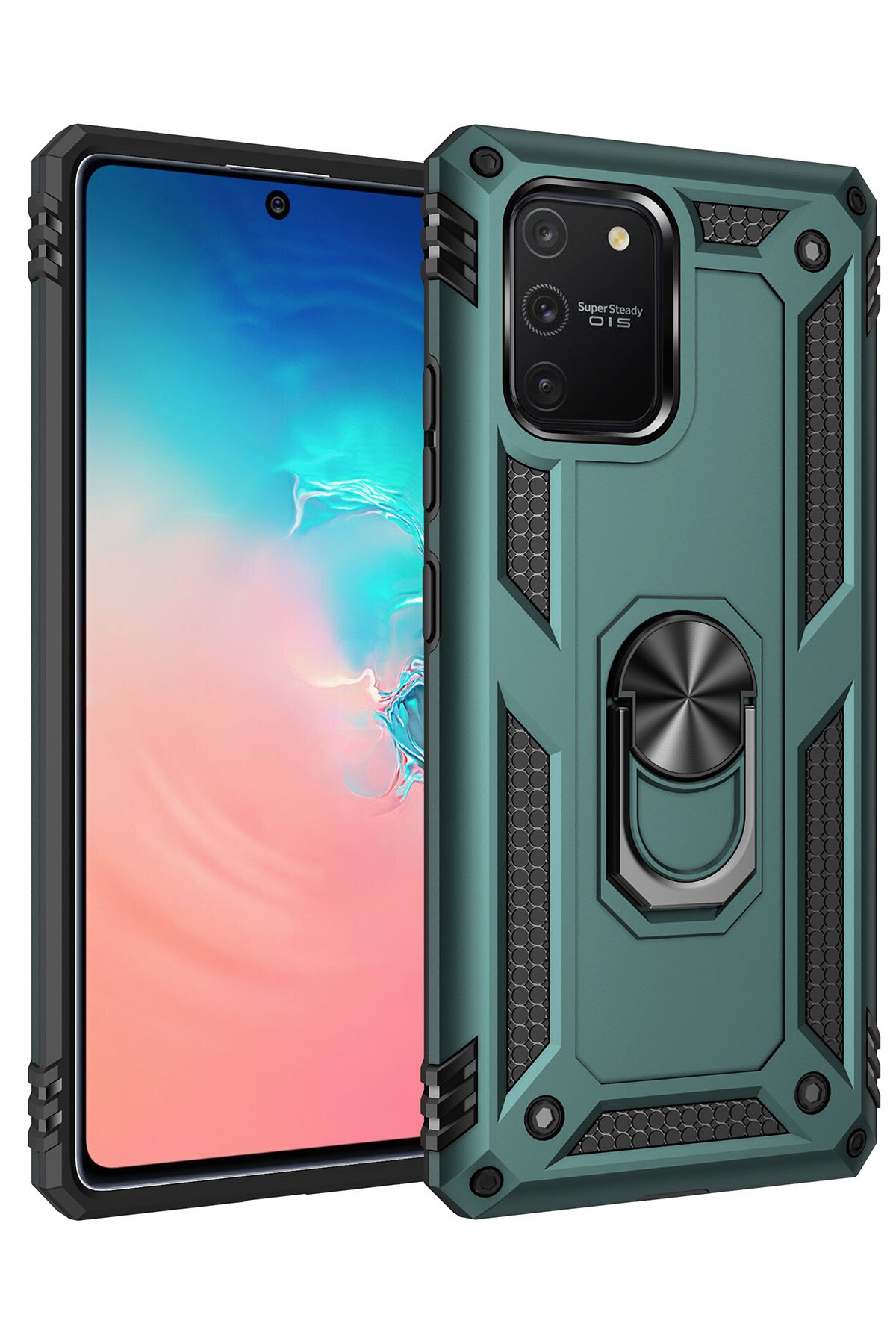  Samsung Galaxy A91 / S10 Lite Kılıf Sofya Yüzüklü Silikon Kapak - Yeşil