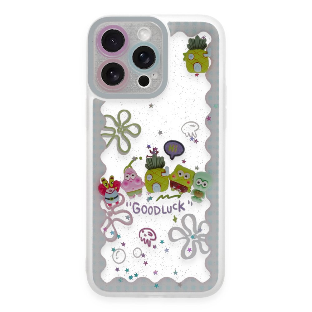  iPhone 14 Pro Max Kılıf Sweet Desenli Silikon Kapak - Açık Mavi