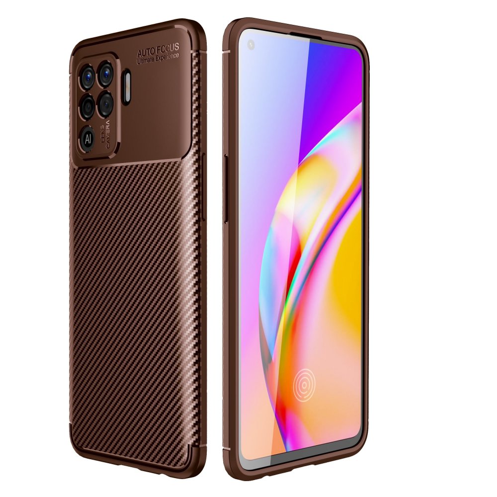  Oppo Reno 5 Lite Kılıf Auto Focus Karbon Kapak - Kahverengi