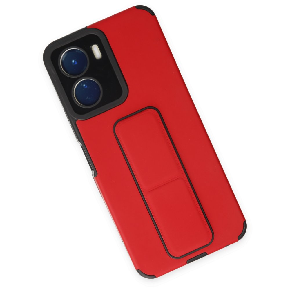 Vivo Y16 Kılıf Mega Standlı Silikon - Kırmızı Vivo Y16 Kılıf Mega Standlı Silikon - Kırmızı