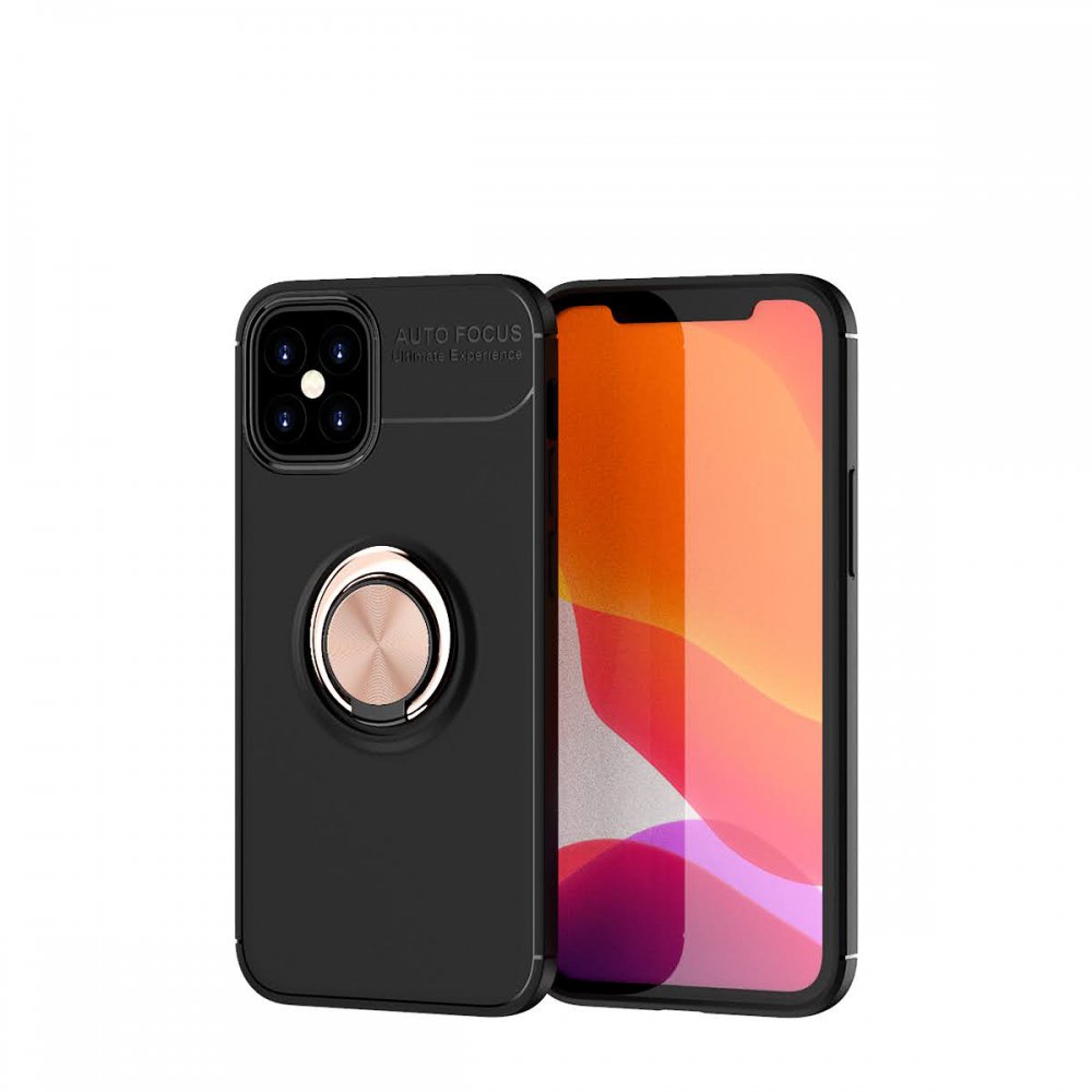  iPhone 12 Mini Kılıf Range Yüzüklü Silikon - Siyah-Gold