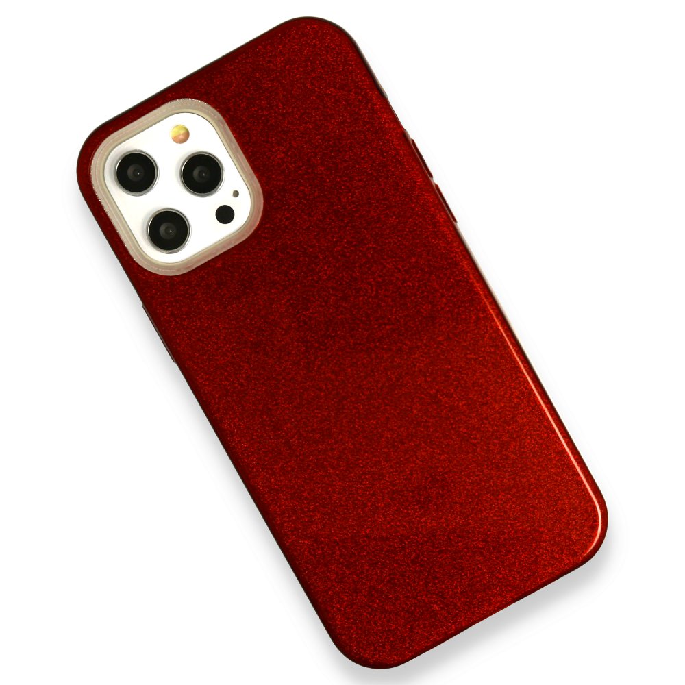  iPhone 12 Pro Kılıf Simli Katmanlı Silikon - Kırmızı