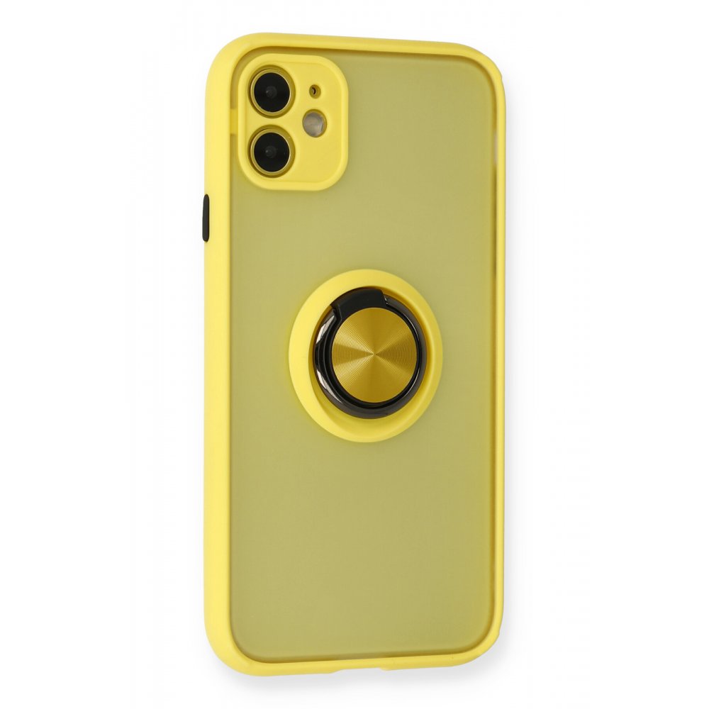 iPhone 11 Kılıf Montreal Yüzüklü Silikon Kapak - Sarı iPhone 11 Kılıf Montreal Yüzüklü Silikon Kapak - Sarı