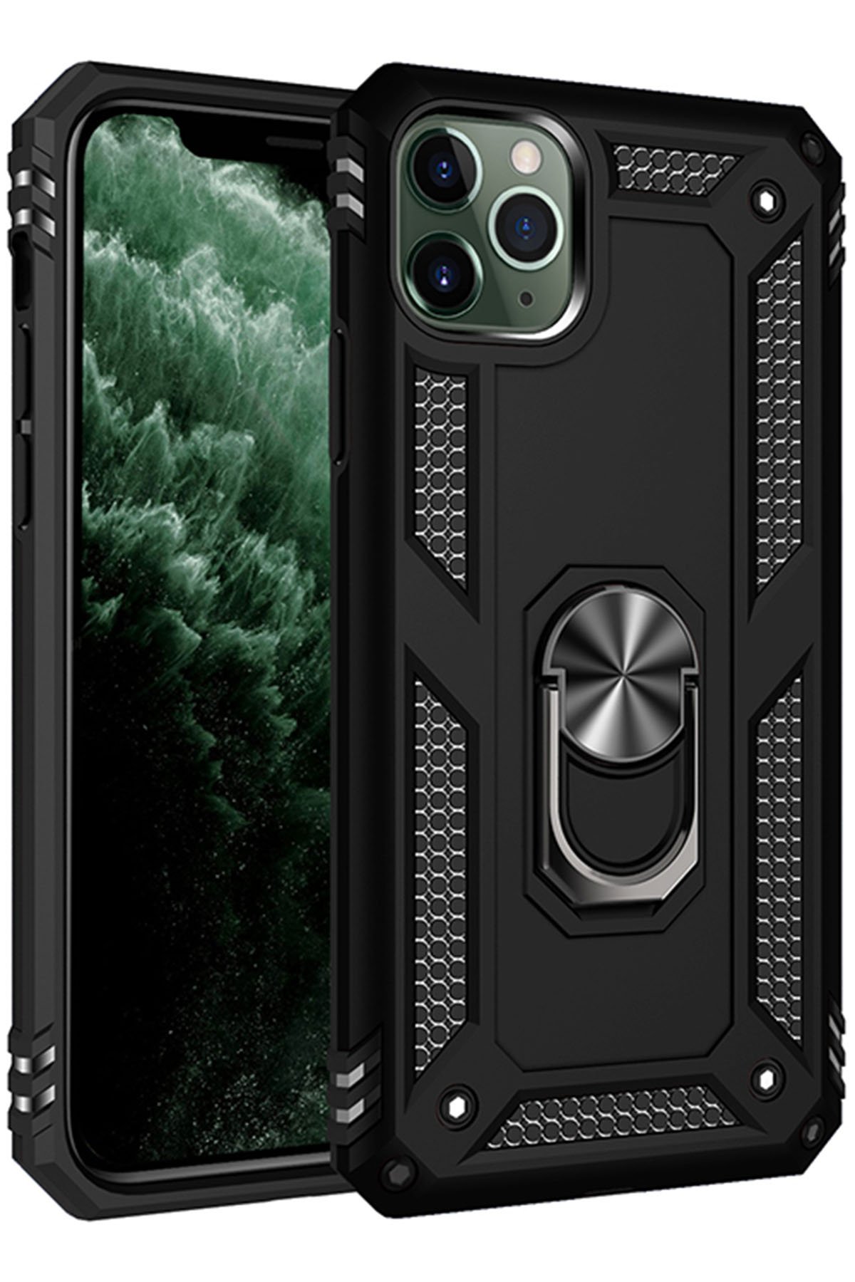  iPhone 11 Pro Max Kılıf Sofya Yüzüklü Silikon Kapak - Siyah