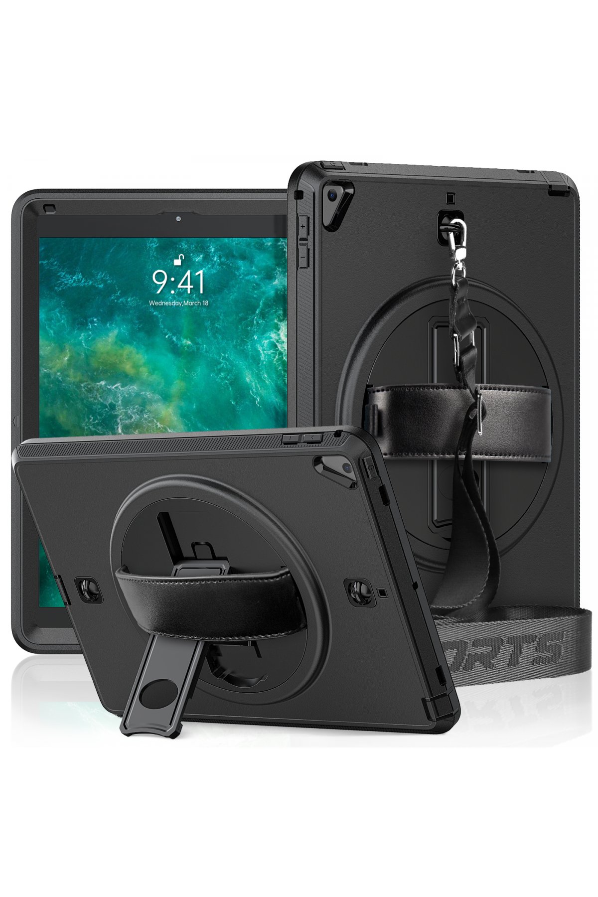 iPad 9.7 (2017) Kılıf Strap-C Otterbox Tablet Kapak - Siyah