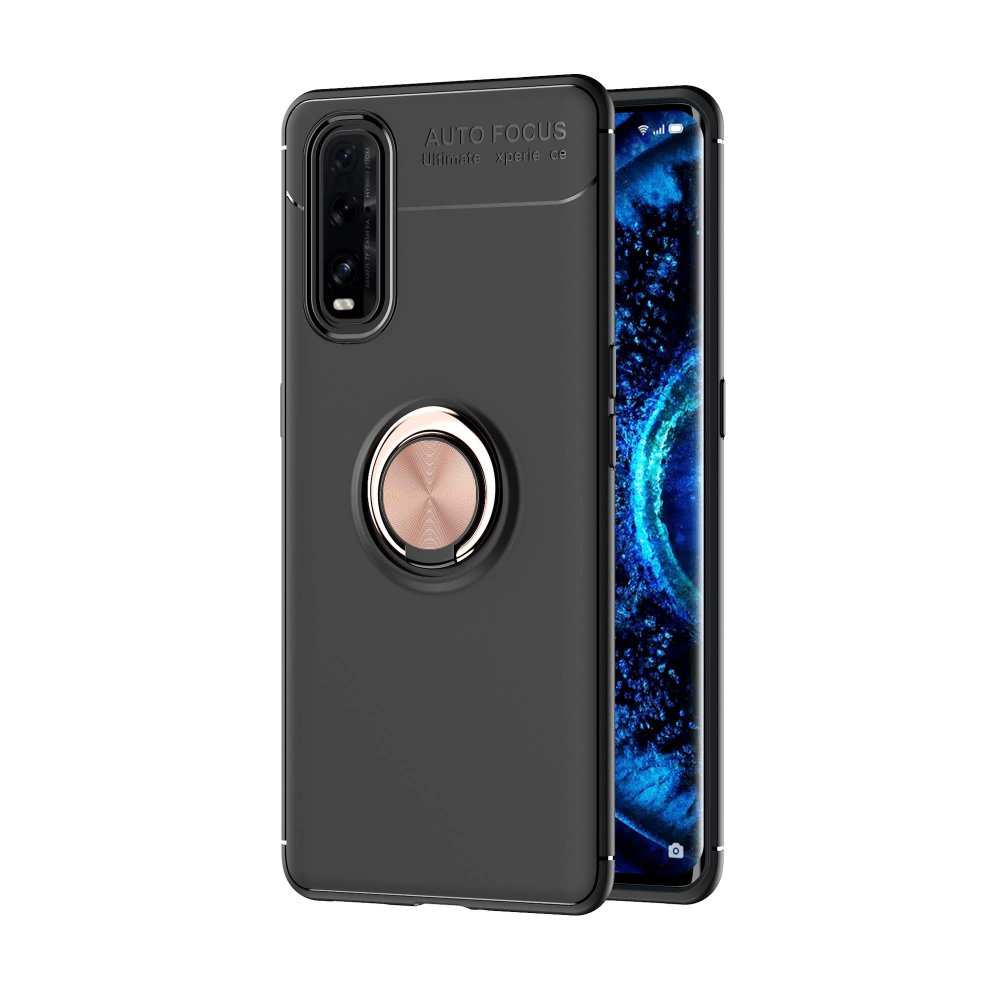  Oppo Find X2 Kılıf Range Yüzüklü Silikon - Siyah-Gold