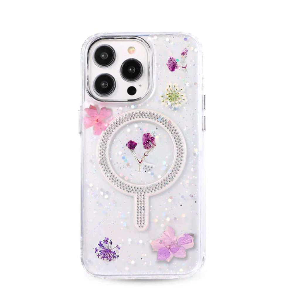 iPhone 15 Pro Flower Magsafe Kapak - Mor iPhone 15 Pro Flower Magsafe Kapak - Mor